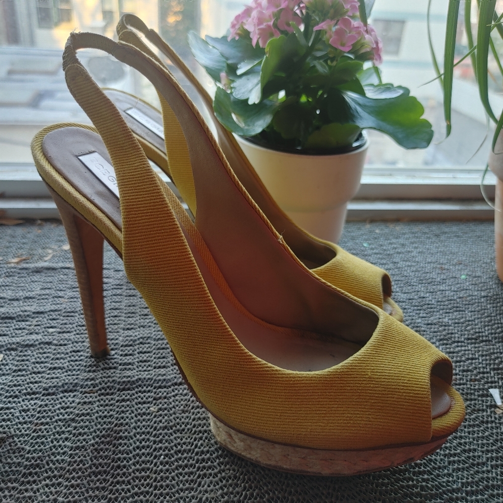 BCBG Max Azria Yellow Canvas Jute Slings